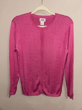 Leon Levin silk blend Pink Button-Front Knit Cardigan
